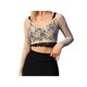 thumbnail image 4 of VISgogo Tops cortos de manga larga para mujer, camiseta ajustada con patrón floral transparente de color sólido, tops casuales de estilo simple VISgogo  moda, 4 of 7