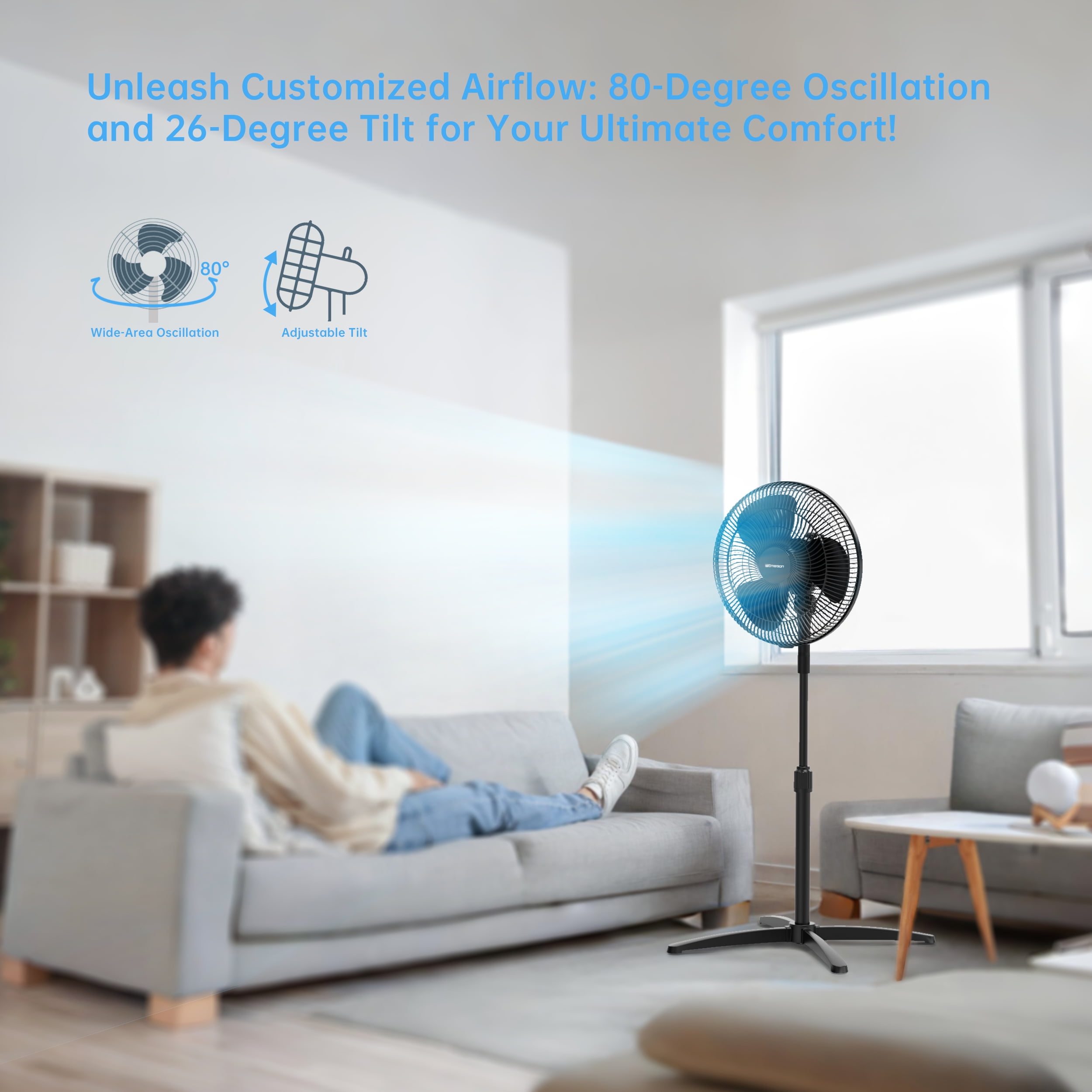 Emerson 16" Oscillating Pedestal Fan with Precision 3-Speed Wind Control and Adjustable Tilt, FAO1605