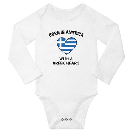 

Born in America With a Greek Heart Boys Girl Baby Long Sleeve Bodysuit (White 18 Months)