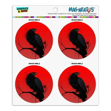 

Crow on Branch Refrigerator Fridge Locker Vinyl Circle Magnet Set