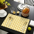 thumbnail image 3 of Yellow White Checkerboard Checkered Pattern Summer Placemats Table Placemats Set Of 6-Linen Kitchen Washable Placemats Table Mats 11.8"x17.7" Non-Slip Heat Resistant, 3 of 5