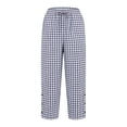 thumbnail image 6 of Women Summer Gingham Plaid Elastic Drawstring Waist Jogger Pants, Snap Button Loose Ankle Cropped Trousers with Side Pockets Beach Vacation Loungewear Casual Bottoms Navy M(M), 6 of 8