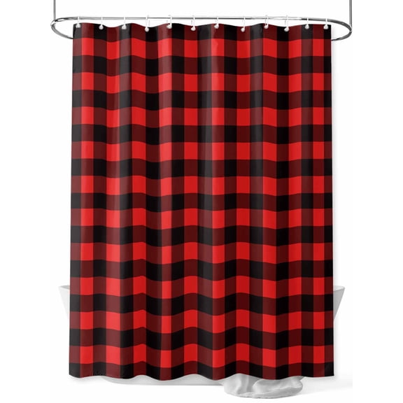 Fsddascl Black Red Plaid Shower Curtain Set - Small 36" x 72" Washable Bathtub Curtain with 12 Hooks, Vintage Rustic Buffalo Checked Gingham Waterproof Fabric Stall Shower Curtains for Bathroom