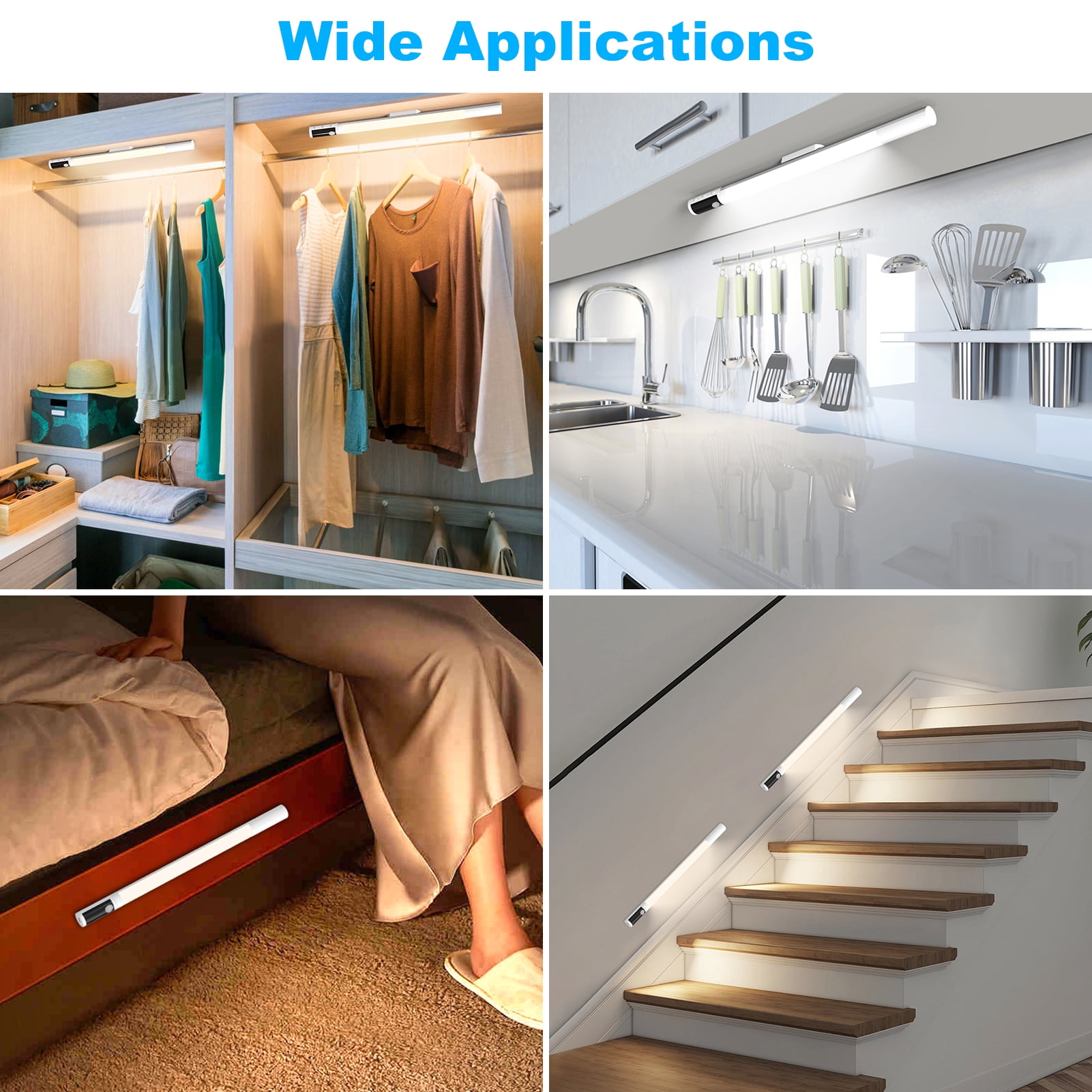 2Pack Motion Sensor Light with Remote Control and Digital Display, 3 Color Temperatures, Adjustable Brightness, Rechargeable 2000mAh Battery, PIR Closet Light for Home Lighting – White