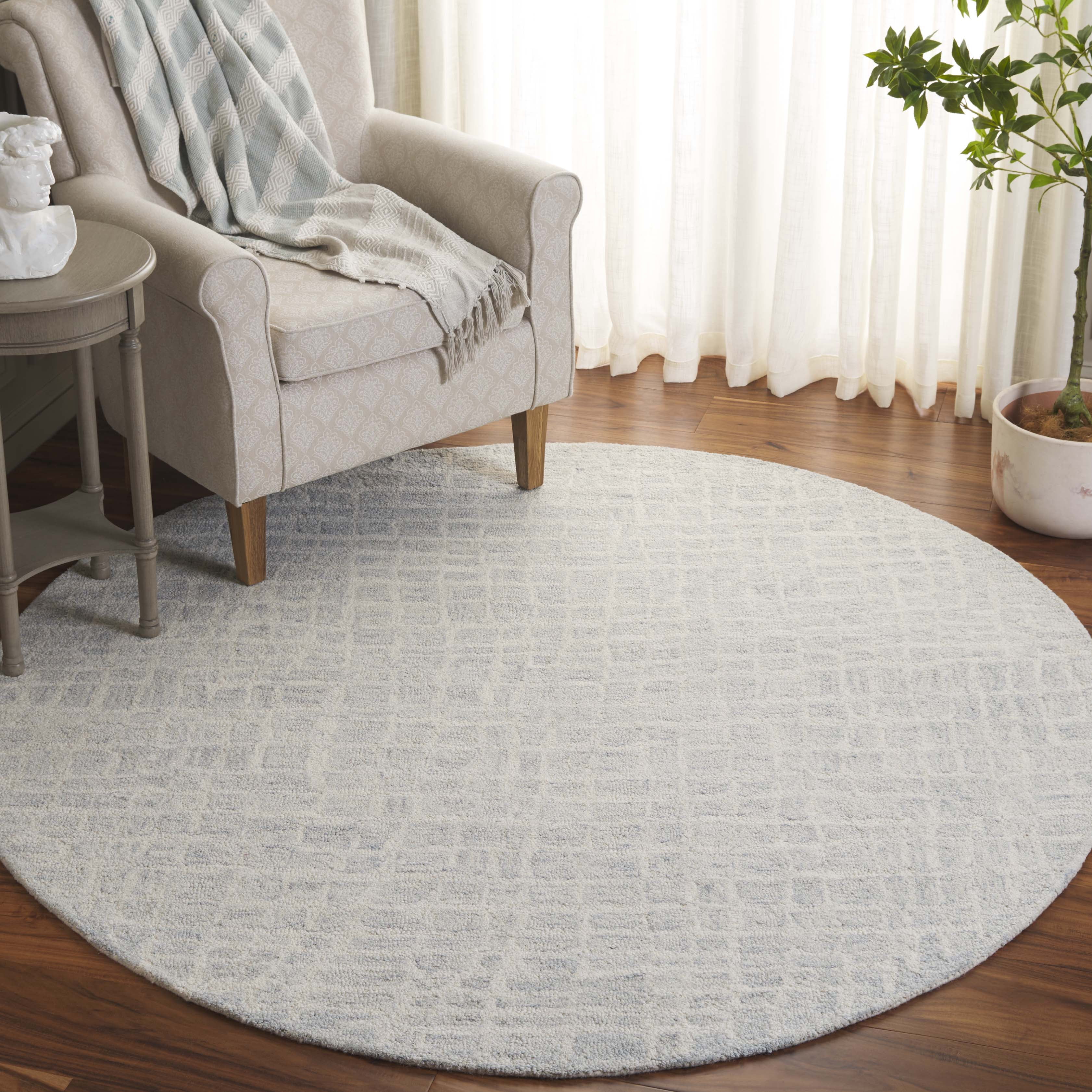 SAFAVIEH Ebony Albina Plaid Area Rug, Ivory/Light Blue, 6' x 6' Round