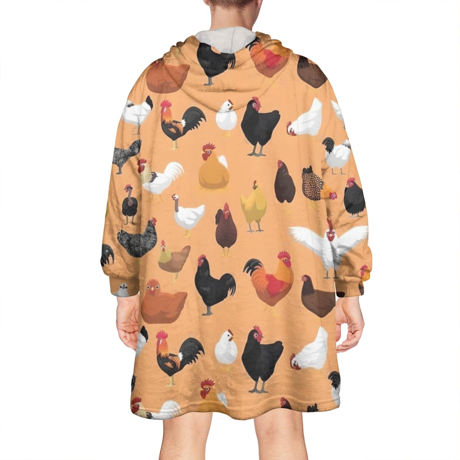 Wearable Oversized Blanket,Orange Chicken Breed Pattern Wearable Blanket Hoodie for Adults,Cozy Hooded Blankets with Super Pockets,Super Warm Fuzzy Pullover for Women & Men