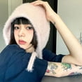 thumbnail image 7 of SikaFu Women's Y2K Cute Beanie Warm Fluffy Japanese Knit Hat Colorful Kawaii Ear Protection Tie Pullover Hat, 7 of 7