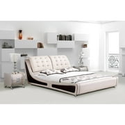Olivia Contemporary Button Tufted Faux Leather Platform Bed, Beige/Brown, California King