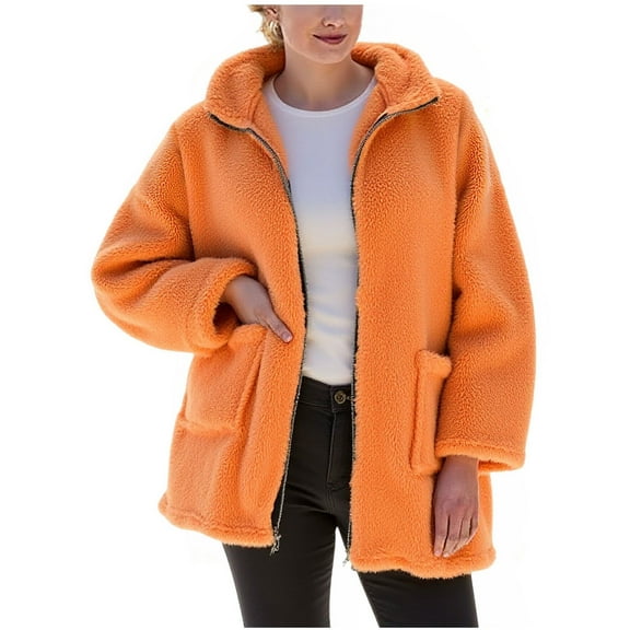 CHUMUD Womens Fuzzy Fleece Jacket Zip Up Sherpa Coats Lapel Long Sleeve Thickened Cardigan Winter Warm Outwear with Pockets
