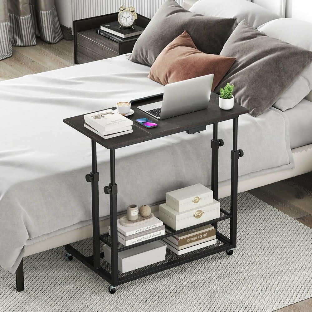 Resenkos Mobile Height-Adjustable Standing Desk with Tilting Tabletop - Black Oak/Black