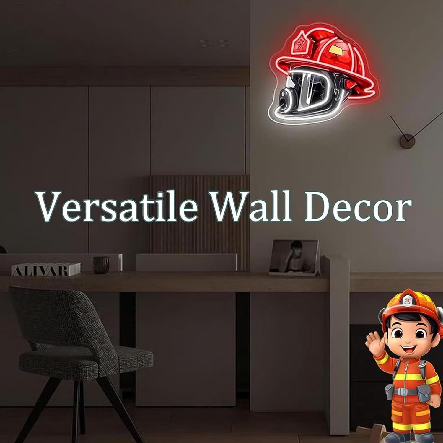 Firefighter Helmet Neon Sign, Neon Signs for Wall Decor, Firefighter Helmet LED Light, USB Powered Neon Light for Home and Fire Station Decor, Firefighter Gifts for Man Husband Boy Kids Firemen