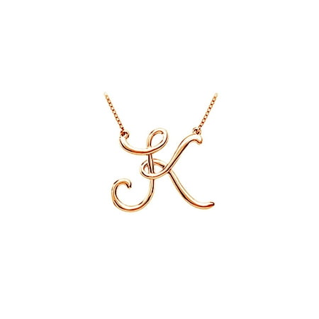 - Plain Letter K Script Initial Pendant 14K Rose Gold