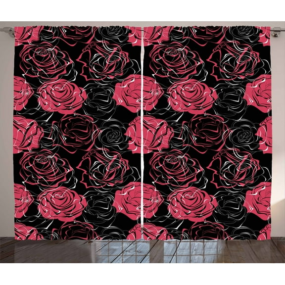 Ambesonne Floral Curtains 2 Panel Set, Ombre Rose Blooom Art, 108" x 63", Charcoal Grey Magenta