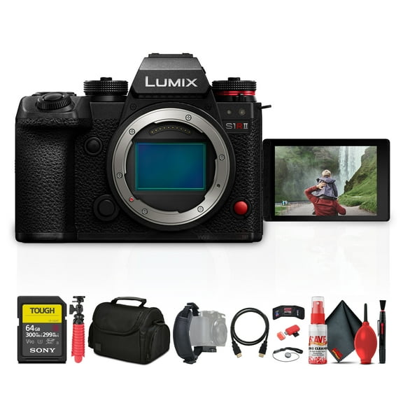 Panasonic Lumix S1R II Mirrorless Camera | 44.3MP Full-Frame Sensor | 8K Video | 40fps Burst (DC-S1RM2BODY)   64GB Memory Card   Camera Bag   Flex Tripod   HDMI Cable   Cleaning Kit   More