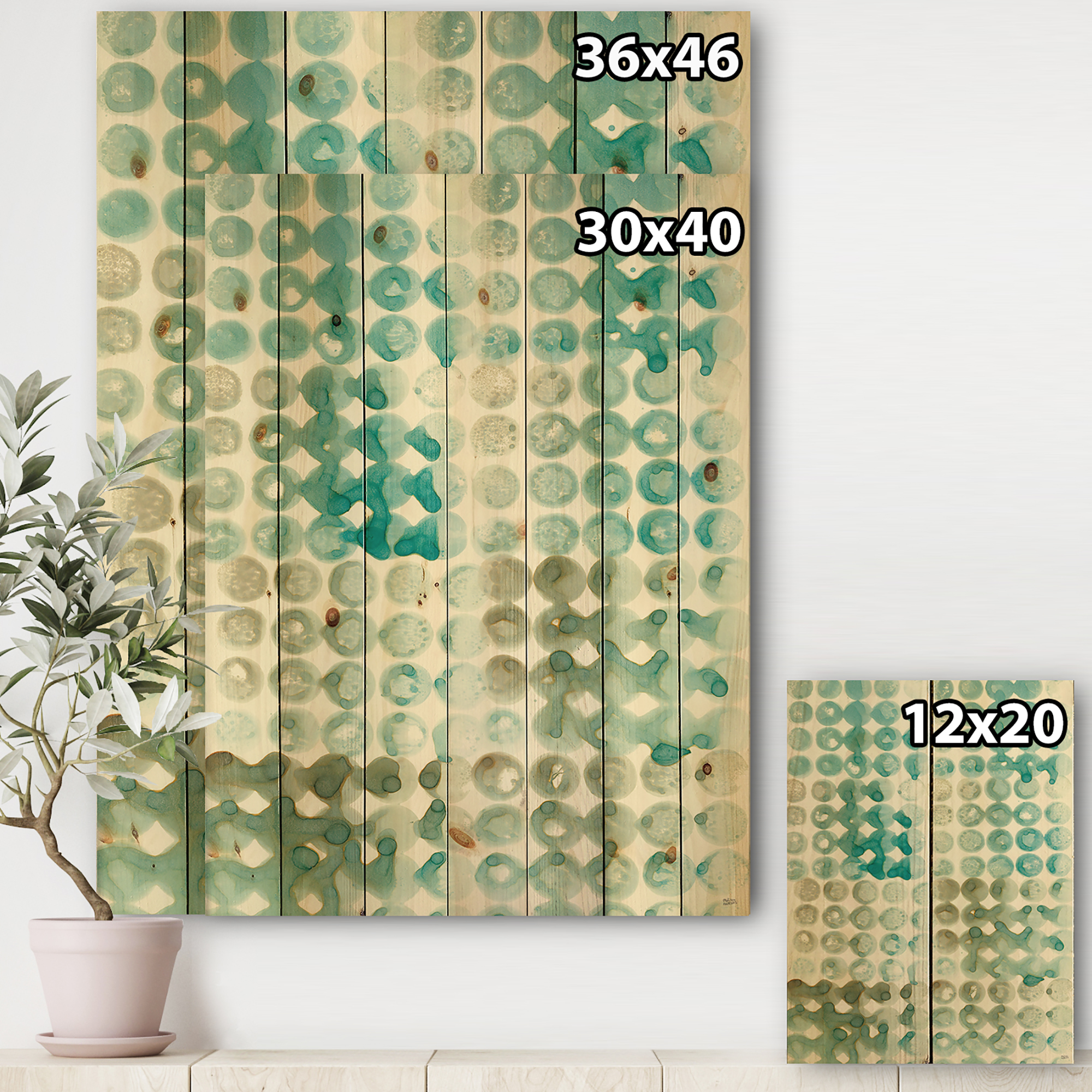 Designart 'Turquoise Watercolor Geometrical Pattern V' Modern & Transitional Print on Natural Pine Wood