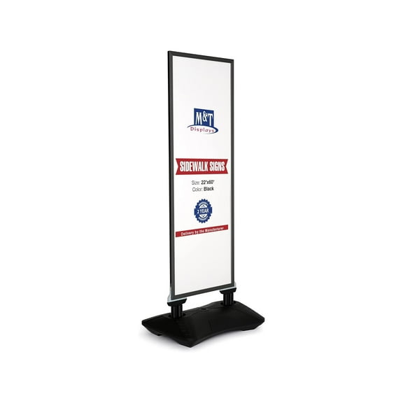 M&T Displays Windpro Slim 22x60 Inch Outdoor Pavement Sidewalk Sign Holder Wind Resistant Double Sided Black Aluminum Easy Top Loading Slide-In Poster Frame HDPE Black Water Base