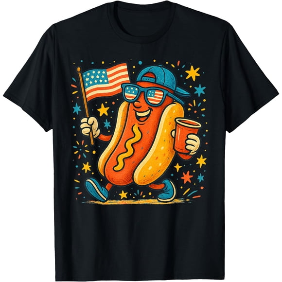 Vintage 4th Of July Hotdog Patriotic Funny 4th Of July T-Shirt - As Picture - M
