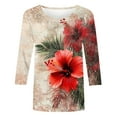 thumbnail image 5 of Women's Graphic Shirts Flower Pattern Print Tops Casual 3/4 Sleeve Summer Tops Holiday Tee Shirt Multicolor XL, 5 of 5