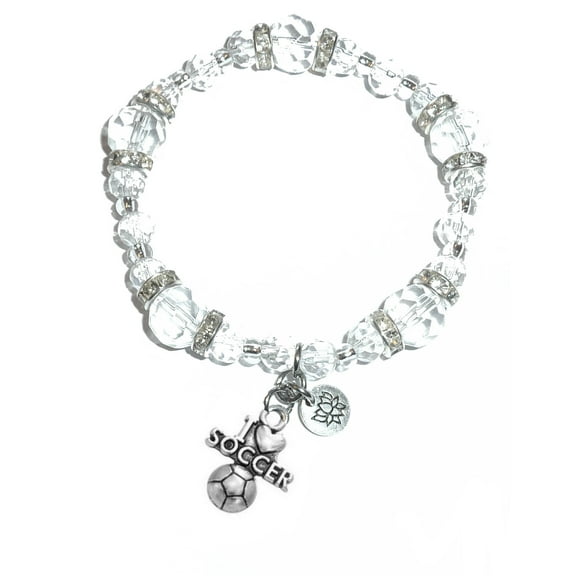 Hidden Hollow Beads - I Love Soccer Charm Bracelet - Crystal Stretch