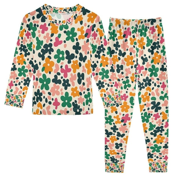 FORMRS Long Sleeve Top and Pants Pajama Set for Niños 2-Piece Sleepwear, Sizes 18M-8Y, Floral Blooms