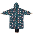thumbnail image 2 of Oversized Wearable Blanket Hoodie,Dark Blue Christmas Gnome and Gift Pattern Sherpa Blanket Hoodie with Super Pockets,Super Warm Fuzzy Pullover for Women & Men, 2 of 6
