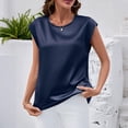 thumbnail image 3 of JoveMarine Women's Satin Tank Top Round Neck Loose Fit Blouse Business Casual Summer Top for Office and Daily Wear Navy S, 3 of 6