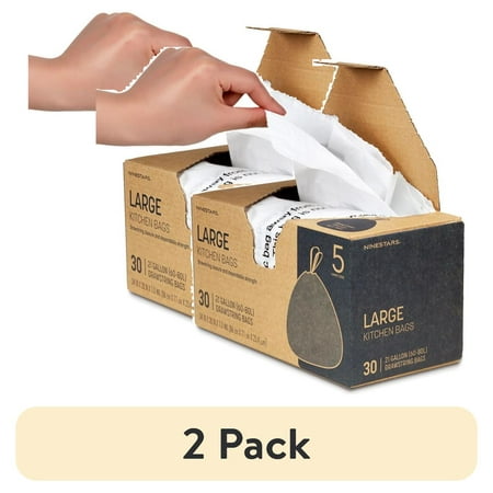 (2 pack) Nine Stars 21 Gallon, White, Kitchen Trash Bags with Drawstring Closure, 30 Pack