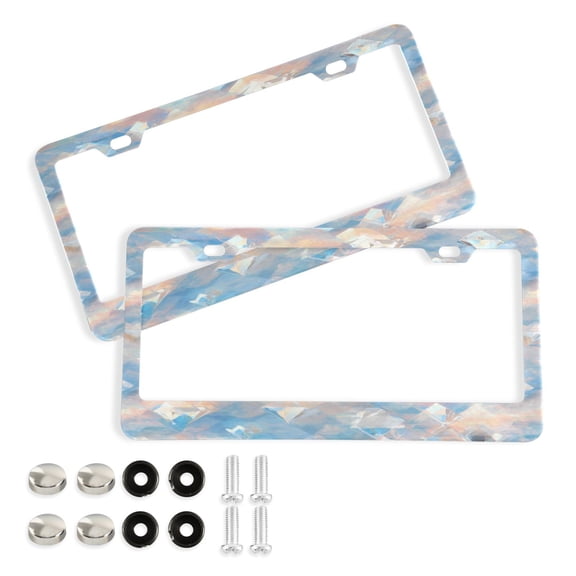 Aluminum License Plate Frame 2 Pack Car Exterior Accessory Car Tag Holder for Front Rear Plates Cars Decor Peach and Blue Rhombus