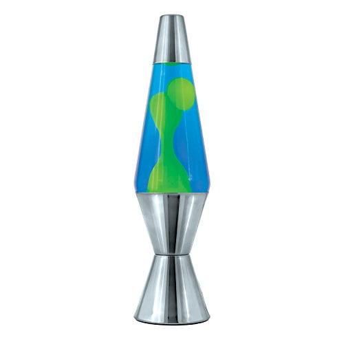 14.5Inch Metallic Lava Lamp, Yellow Wax/Blue Liquid/Silver Metallic