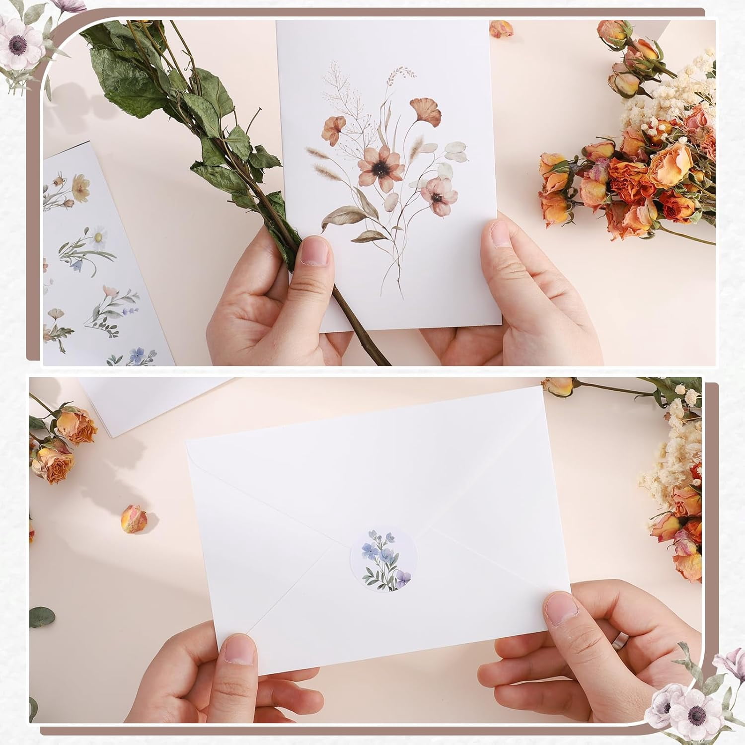 Blank Cards and Envelopes, 40 Pack Teacher Appreciation 4x6 in Note Card, Thank You Card with Stickers, Stationary Set for Graduation, Teacher's Day, Mother's Nurses Week
