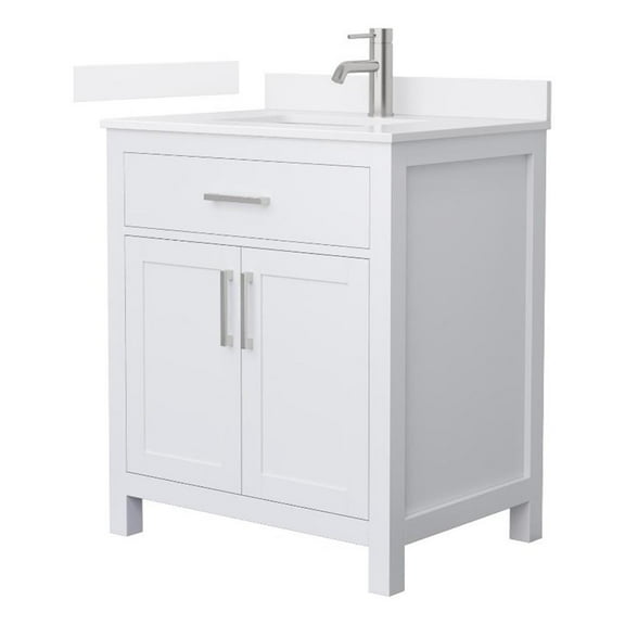 Beckett 30" White Single Vanity & White Quartz Top (1-Hole) & Nickel Trim