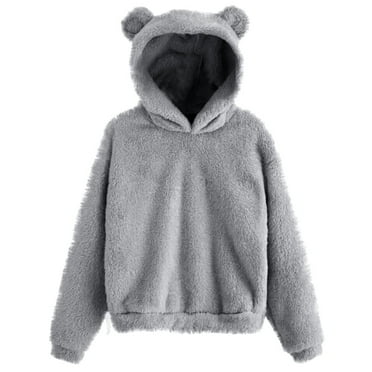 SHIXIAOO Womens Hoodies Cute Bear Ears Hooded Sweatshirts Coat Warm Pullover Tops Casual Loose Fall Outwear Snap down Sweatshirt Women Zip up Sweatshirt Tunic Women Hooded Women Pullover Zip up Women