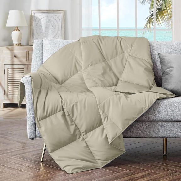 Soft Feather Down Throw Blanket 50" X 70" Beige