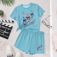 thumbnail image 3 of BFHHYA Girls 4th of July Sets 2-Piece Outfit Bow Print Short Sleeve Shirts Elastic Waist Shorts Youth Casual Loose Set 3-15 Years, 3 of 5