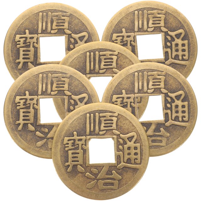 6 monedas de latón para adivinación china, monedas de cobre para hacer nudos chinos y monedas de éxito.