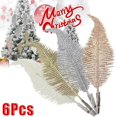 thumbnail image 2 of 6pcs Feather Artificial Leaves Clip Christmas Tree Ornament Christmas Party Home Decoration Navidad New Year Wedding Flowers, 2 of 5