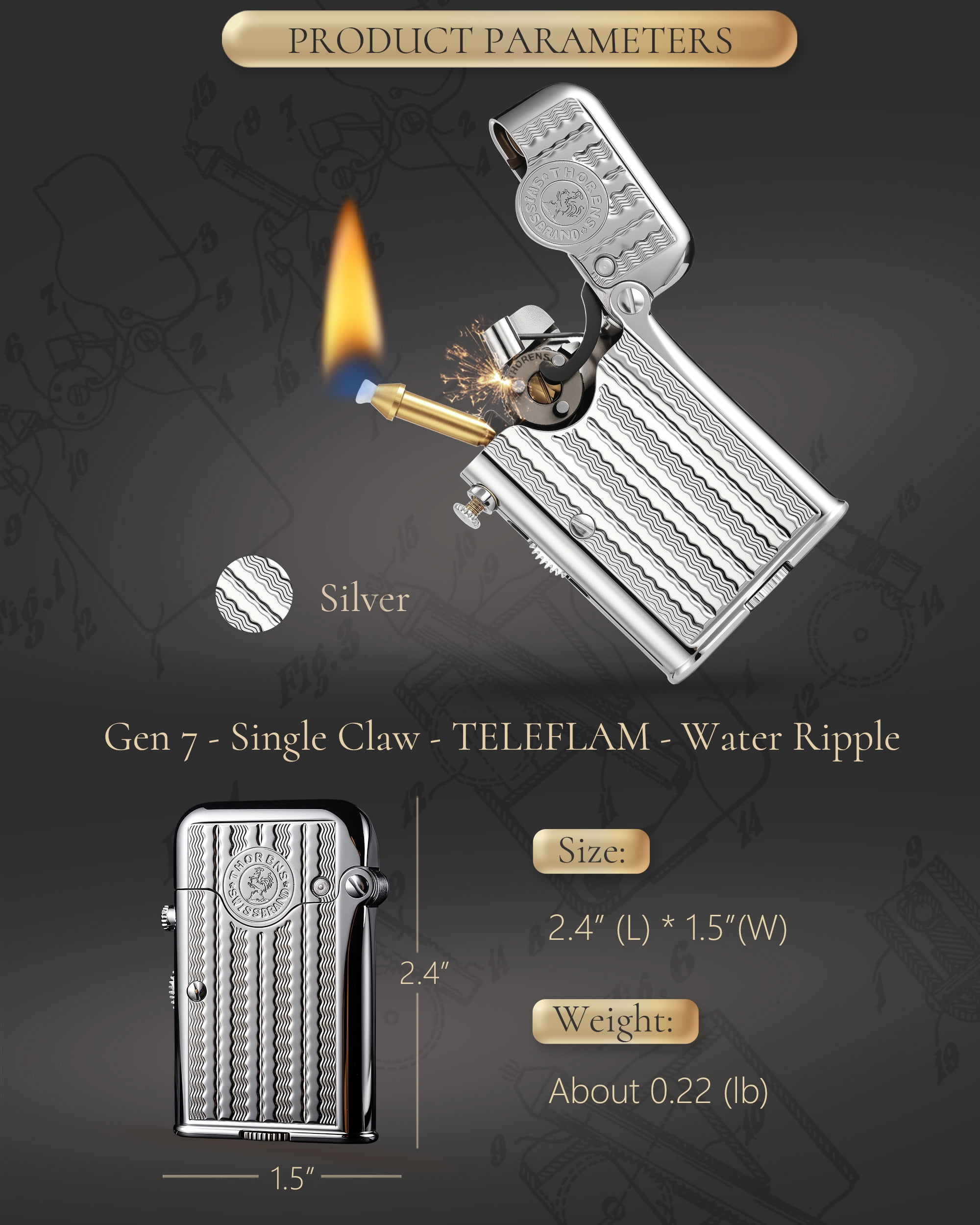 Gen 7 Single Claw TELEFLAM Classic Brass Kerosene Pipe Lighter,Ejection Auto-Ignition,Soft-Flame,Refillable,Safety Lock,Gift Boxed,Grinding Wheel, Birthday Gift for Dad,Thorens