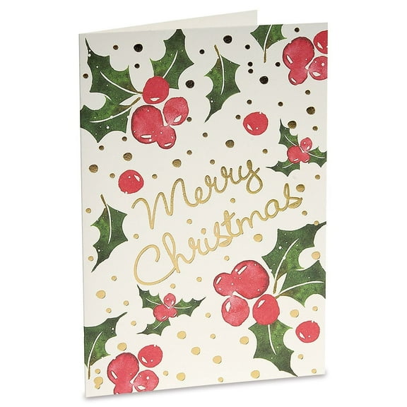 Current Deluxe Gold Foil Berries Christmas Cards - Set of 15,  Large 5 x 7