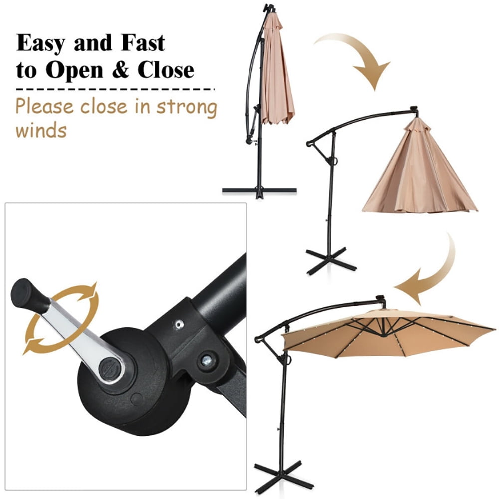 Aimee Lii 10 ft 360° Rotation Solar Powered LED Patio Offset Umbrella without Weight Base, Outdoor Umbrellas for Patio, Beige