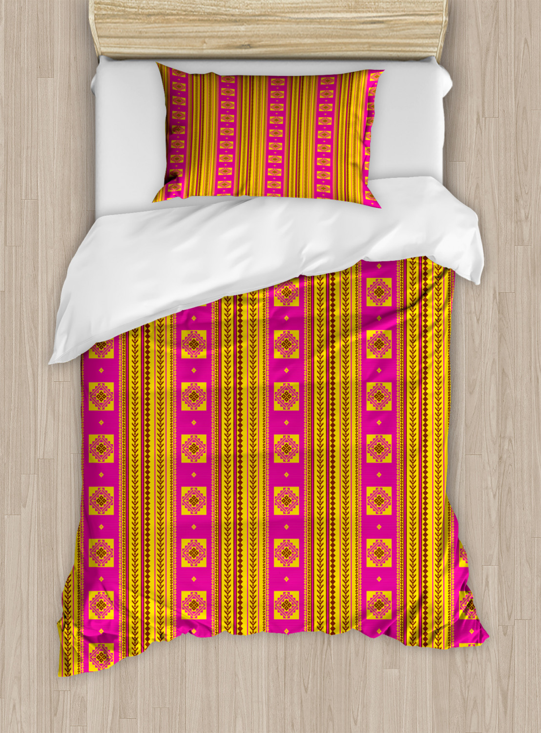 Ethnic Duvet Cover Set Twin Size, Summer Inspired Pattern with