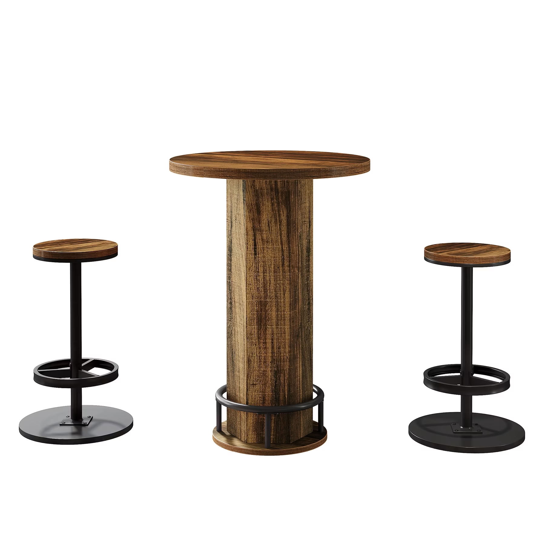 MAYEERTY Round Bar Table Set with 2 Barstools, Modern Industrial Pub Tables for Kitchen Dining Room, Space-Saving Home Bar Furniture, Easy Assembly