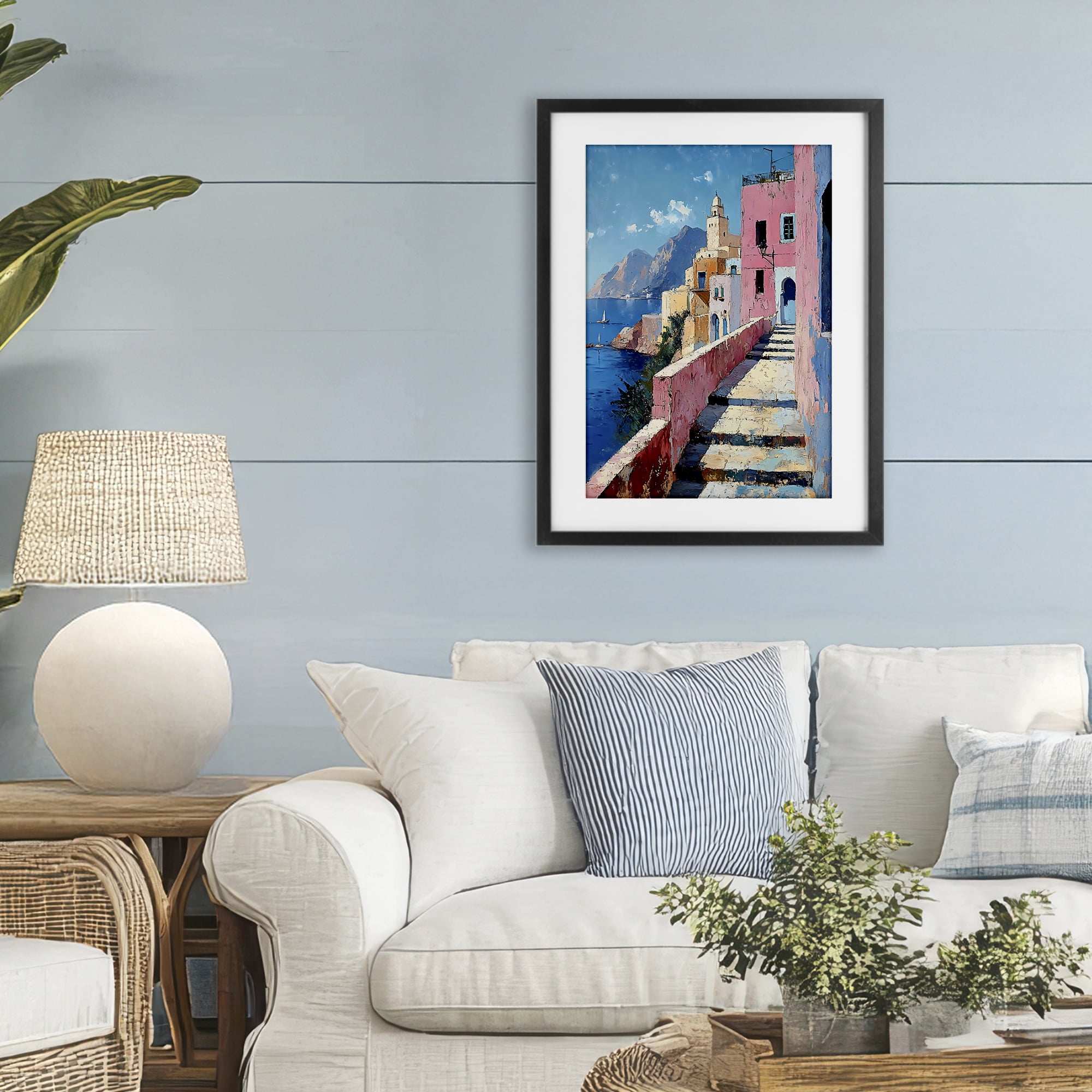 Stupell Industries Coastal Village's Sunlit Pathway Black Framed Print Under Glass, design by Creative Studio