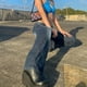 thumbnail image 4 of Moda mujer Sexy Color sólido Denim Pokets Thin Casual Boot Cuts Wide Legs Jeans Pantalones Fridja  hfkajh103542, 4 of 7