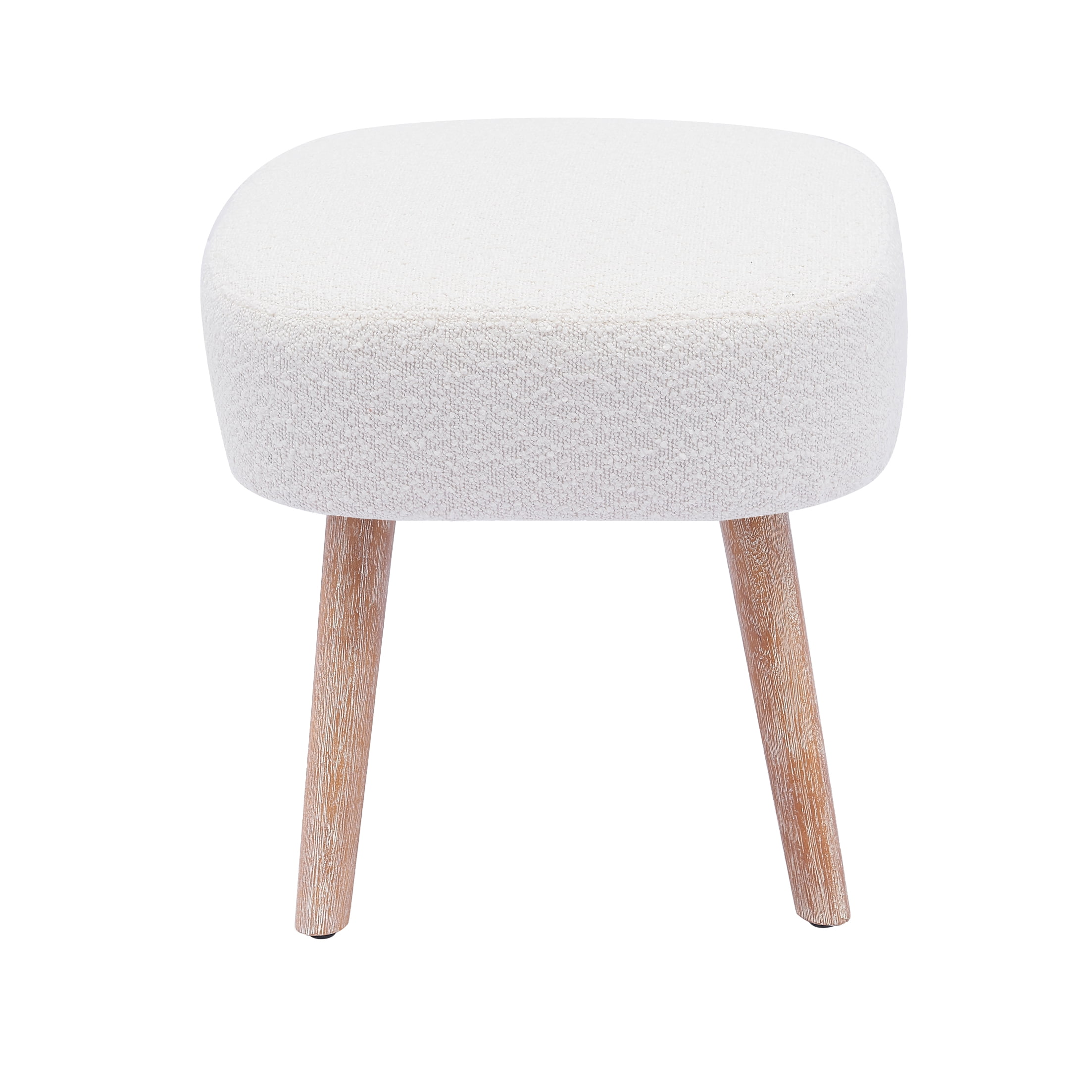 Mid-Century Modern 16.5" Tall Water and Stain Resistant Boucle Fabric Upholstered Ottoman with Wooden Legs, Cream