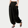 thumbnail image 4 of Sngxgn Womens Casual High Waisted Cargo Yoga Pants Pocket Flare Pants(Black,M), 4 of 9