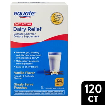 Equate Dairy  Chewable  Dietary Supplement, Vanilla Flavor, over the Counter, 120 Count
