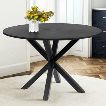 Modena Dining Table in Matte Black Finish and Walnut Wood Top - Walmart.com