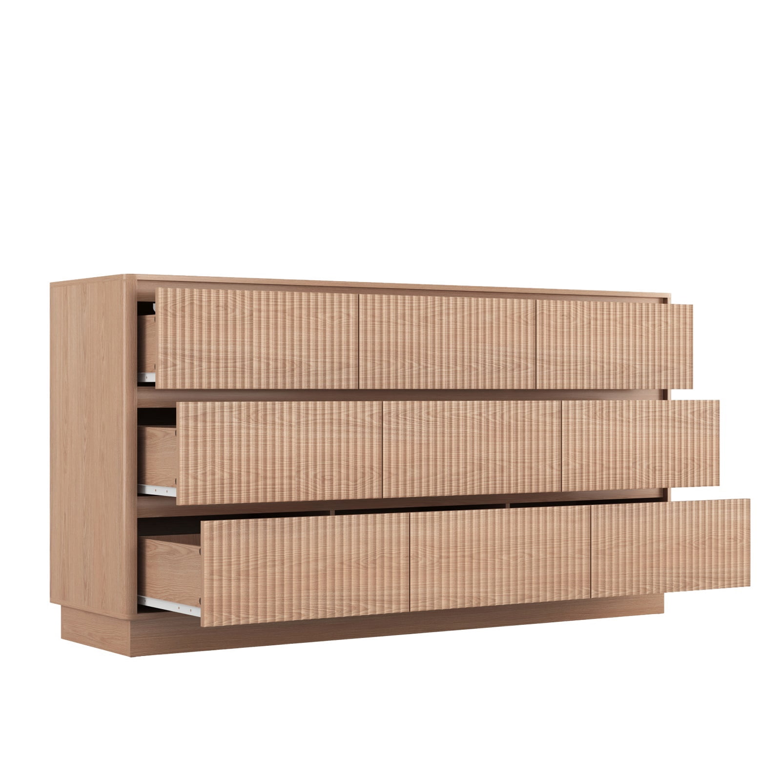 Hommoo Modern 9-Drawer Wood Dresser, Fluted Chest of Drawers, Multifunctional Storage Cabinet Credenza Side Table, Natural