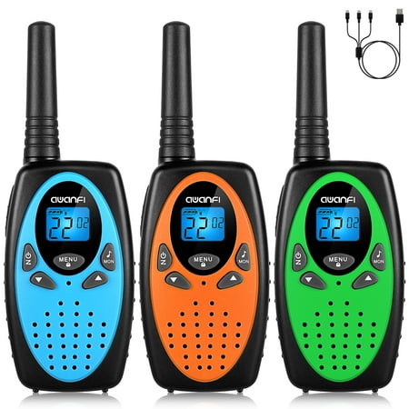 AWANFI Walkie Talkie 3 Pack  Rechargeable Walkie Talkies for Kids Adults with 1200mAh Li-ion Battery  22 Channels Portable 2 Way Radios for Boys Girls Gift