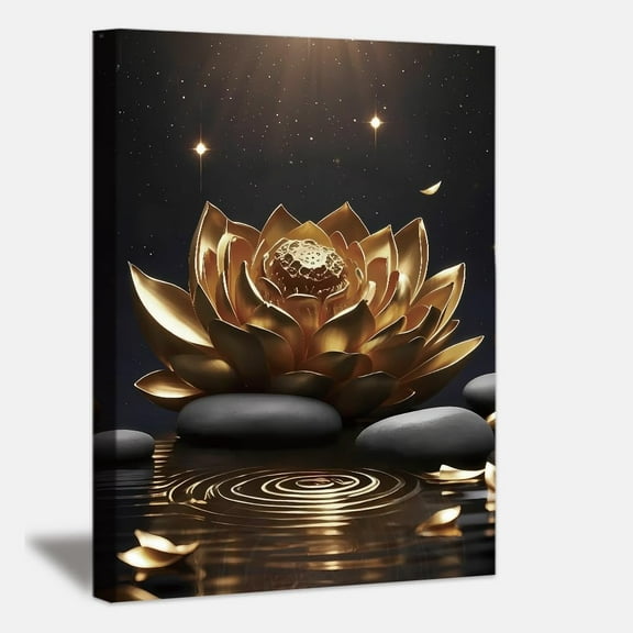 Black And Gold Bathroom Wall Art Decor Flower Canvas Art Poster Office Wall Art Prints Zen Spiritual Painting Decorations,16x12 Inches